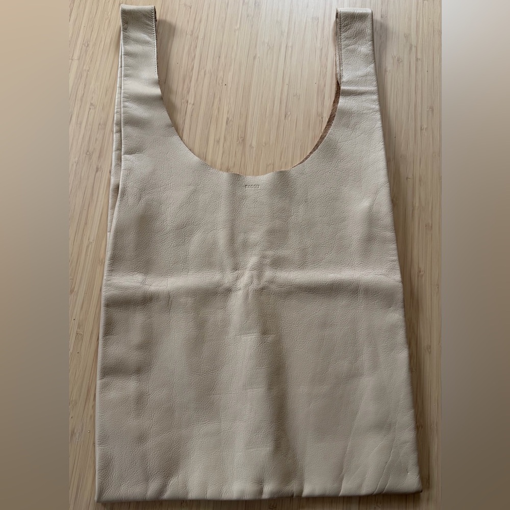 BAGGU Natural Milled Leather Shopper Tote Bag